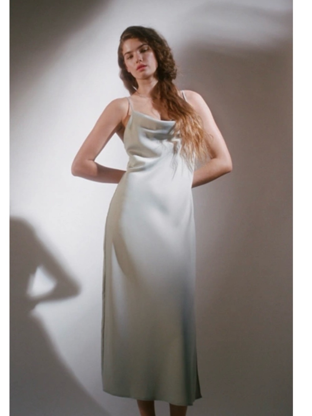 UO Mallory Satin Cowl Neck Midi Slip Dress